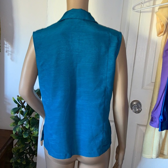 DKR & Co turquoise sleeveless button down vest shirt top S - Picture 9 of 10